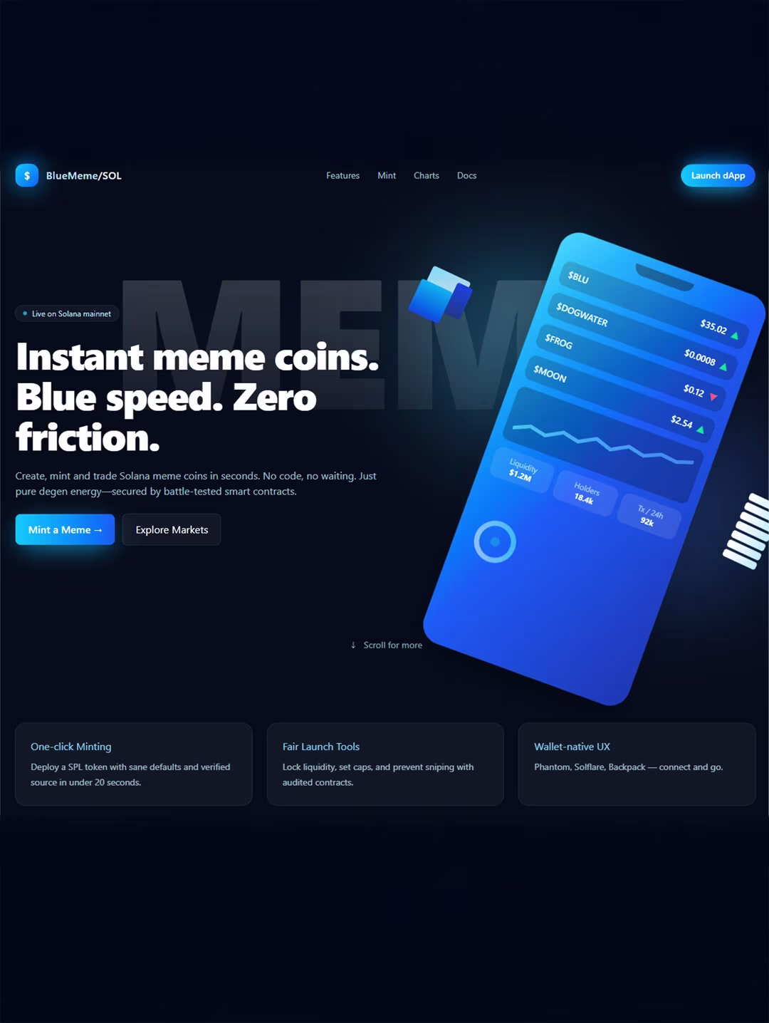 Bluememe Solana Crypto Concept